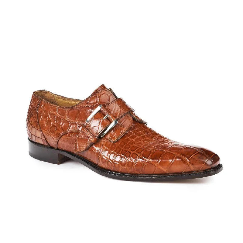 Mauri 4853 Men's Designer Shoes Burnished Cognac Brown Alligator Loafers (MAS5003)