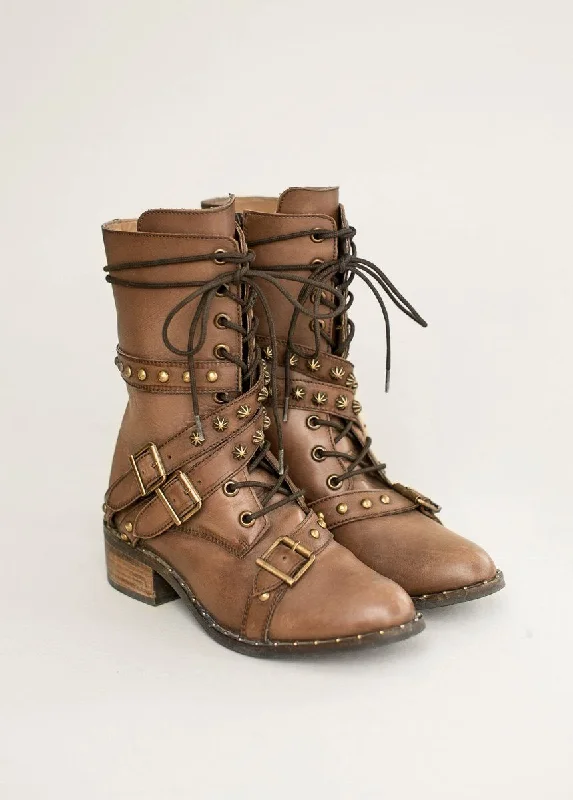 Rory Leather Combat Boot in Brown