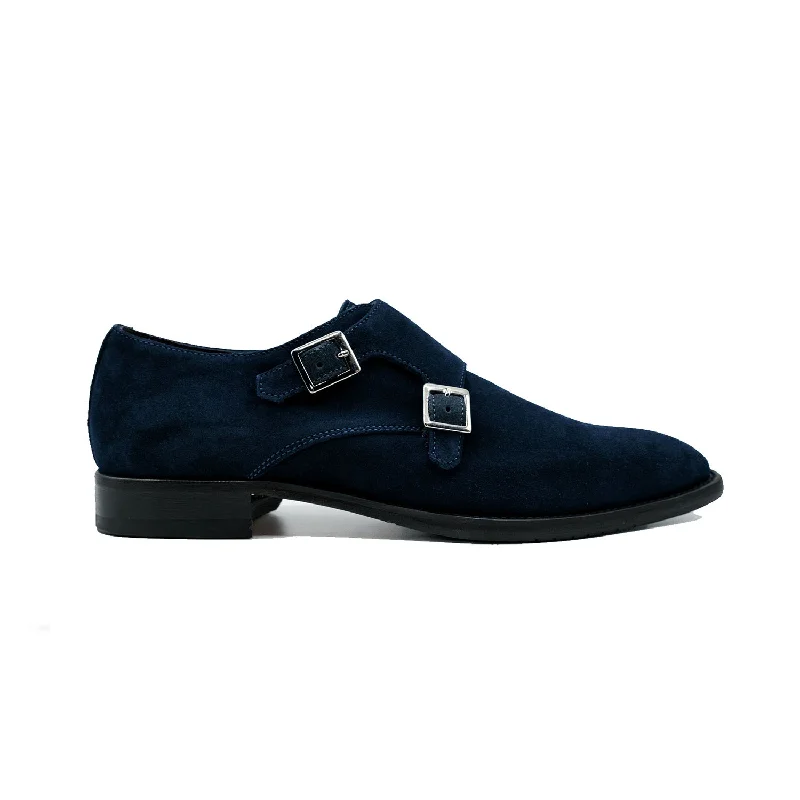 Giovacchini Francesco Men's Shoes Blue Suede Leather Double Monk-Straps Loafers (GVCN1008)