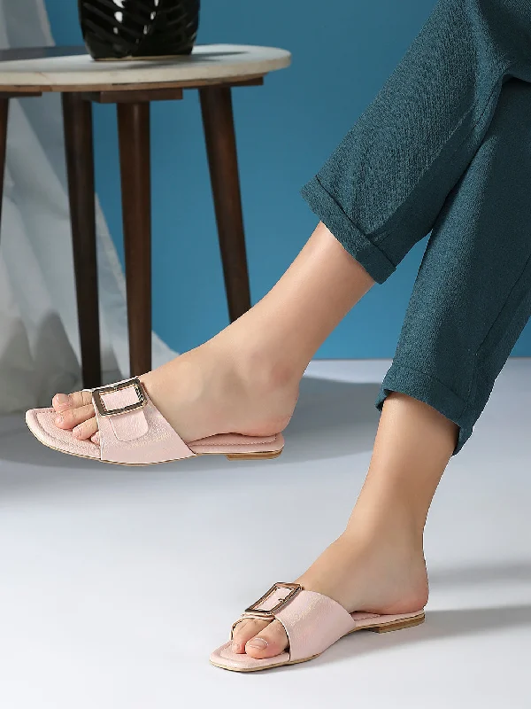 Womens Peach Casual Solid Square Flats