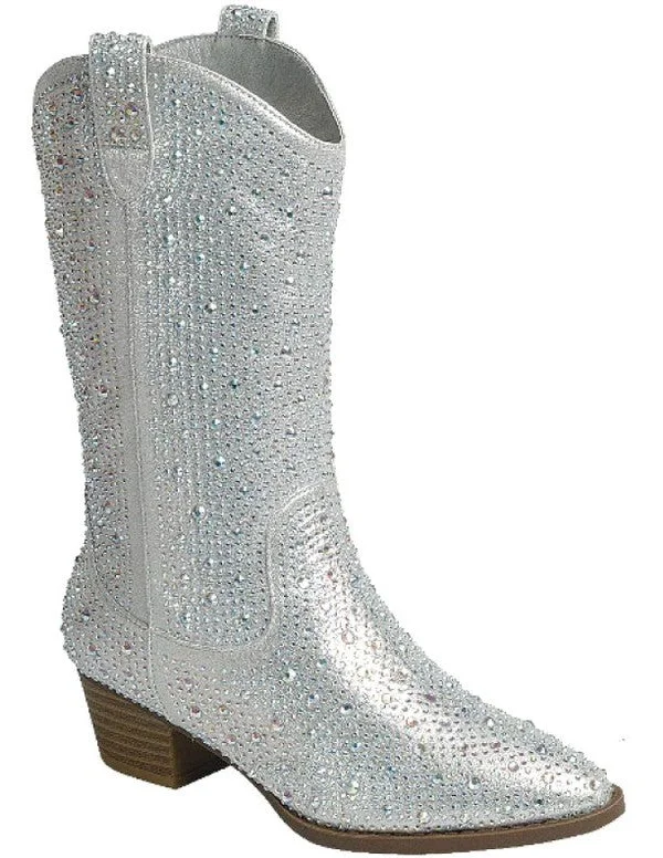 Silver Rhinestone Boots - Tall Western