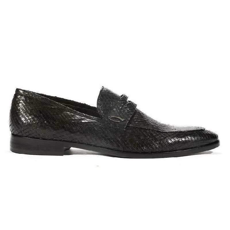 Corvari Designer Men's Designer Shoes Rio Black Snake Textured Leather Loafers (COR1005)