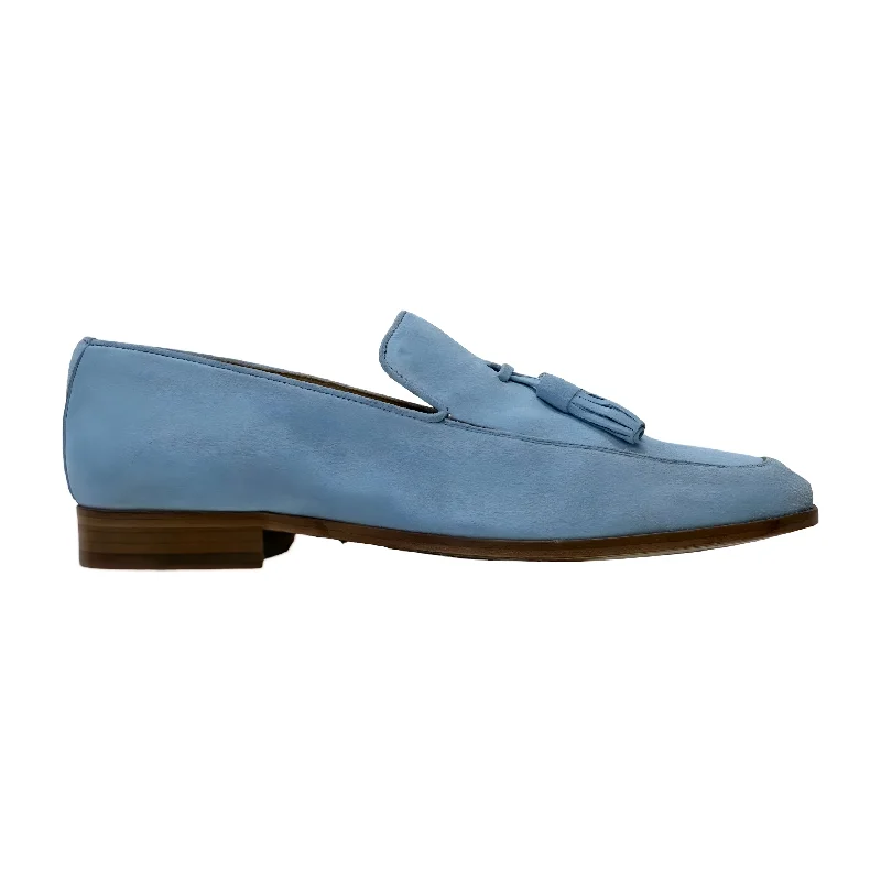 Ambrogio Men's Shoes Blue Suede Leather Tassels Loafers (AMZ1002)