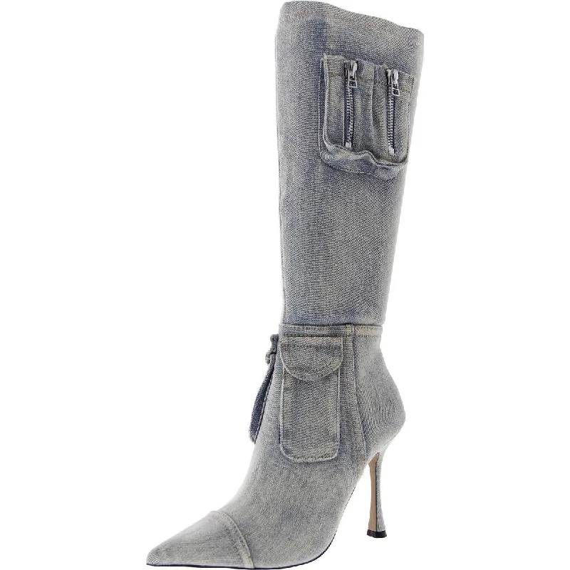 Steve Madden Womens Beckham Denim Pointed Toe Mid-Calf Boots