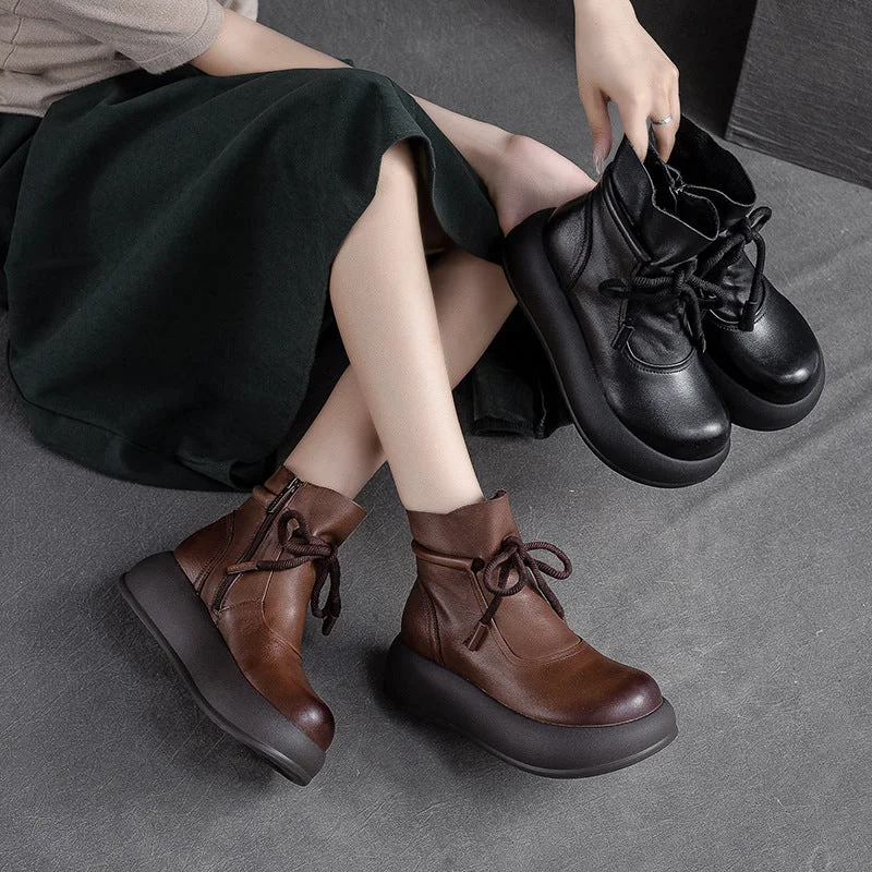 Women Retro Minimalist Casual Leather Platform Boots