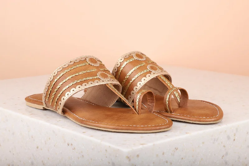 Women Tan & Toned Embellished One Toe Flats