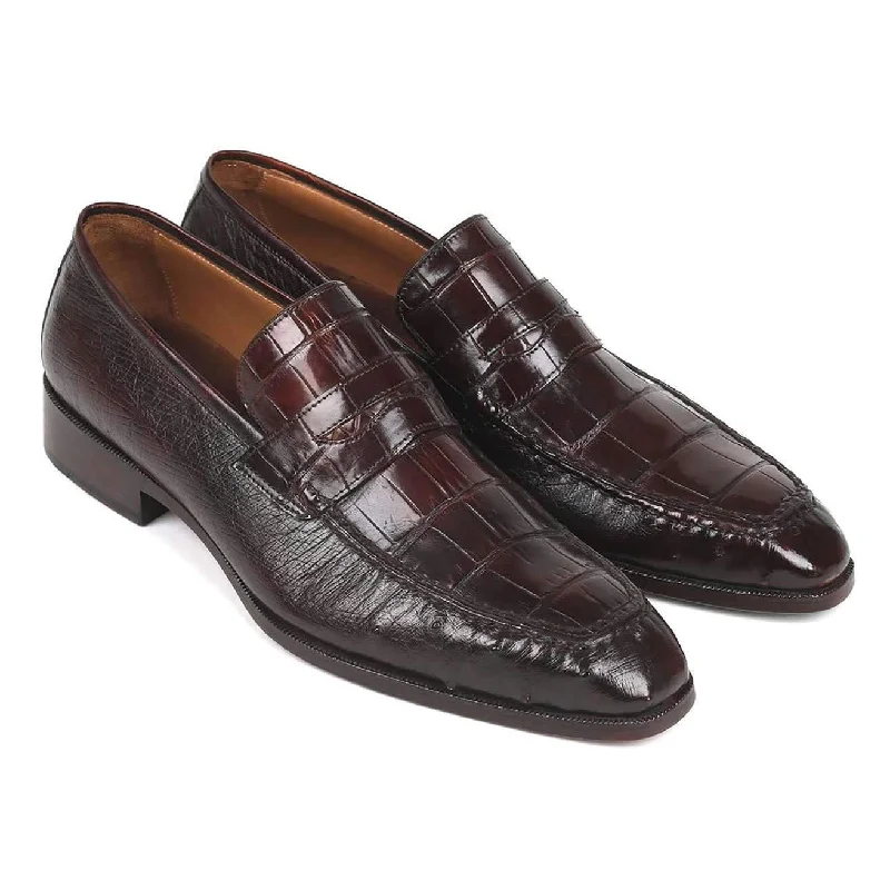 Paul Parkman Men's Brown Crocodile & Ostrich Penny Loafers 19CR11-BRW (PM6106)