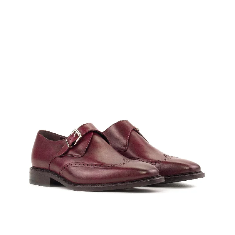 Ambrogio Bespoke Men's Shoes Burgundy Calf-Skin Leather Single Monk-Strap Loafers (AMB2478)