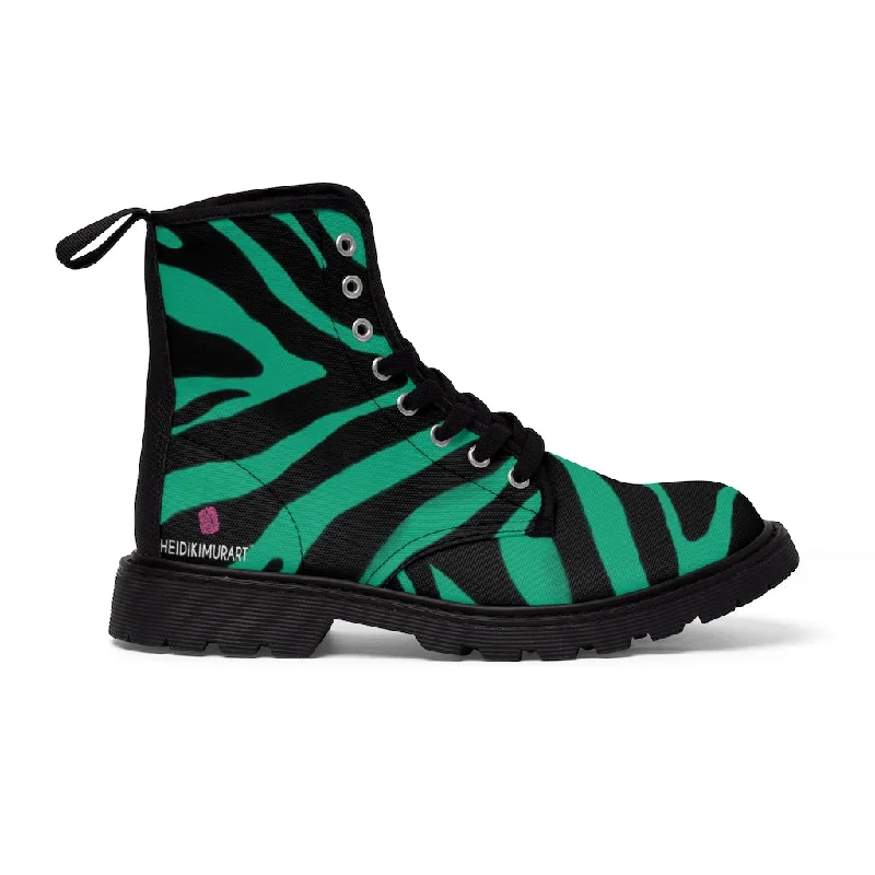 Green Zebra Best Men's Boots, Zebra Animal Print Best Lace Up Combat Canvas Boots Shoes For Men (US Size: 7-10.5)