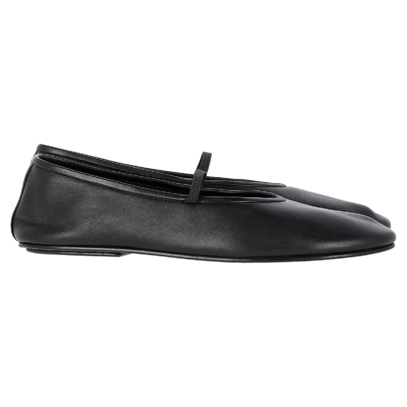 The Row Elastic Strap Ballet Flat Shoes in Black Nappa Leather