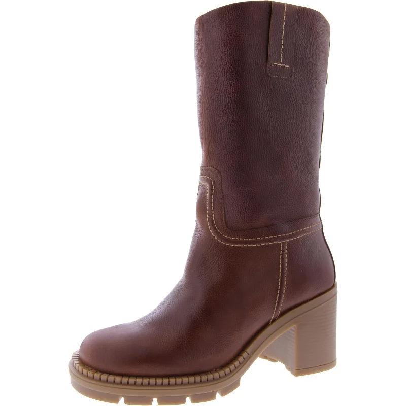 Steve Madden Womens Emaline Leather Pull On Mid-Calf Boots