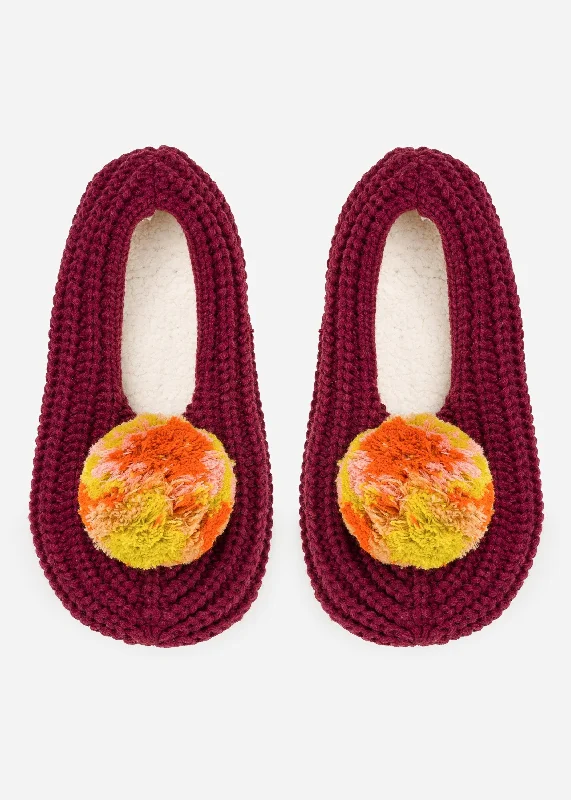 Marble Pom Knit Slippers