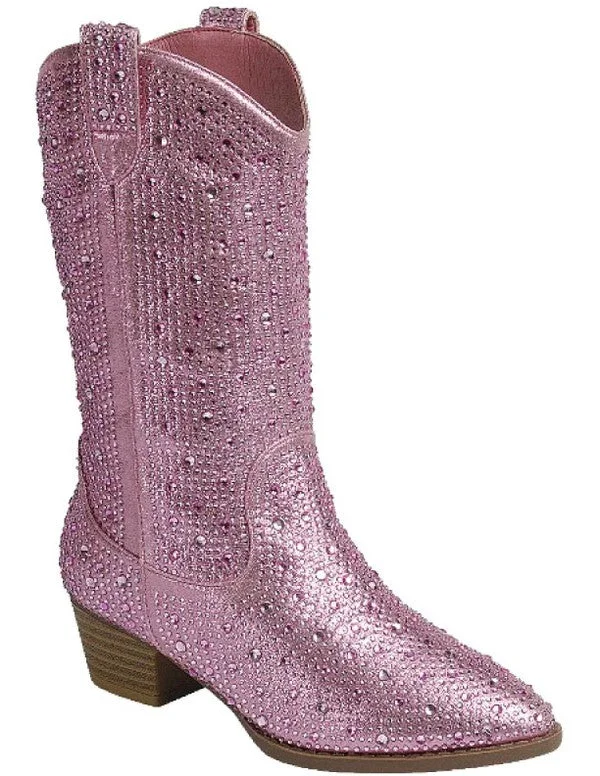 Pink Rhinestone Boots - Tall Western