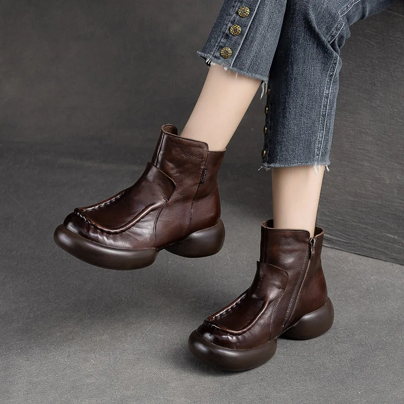 Women Retro Patchwork leather Thick Soled Boots