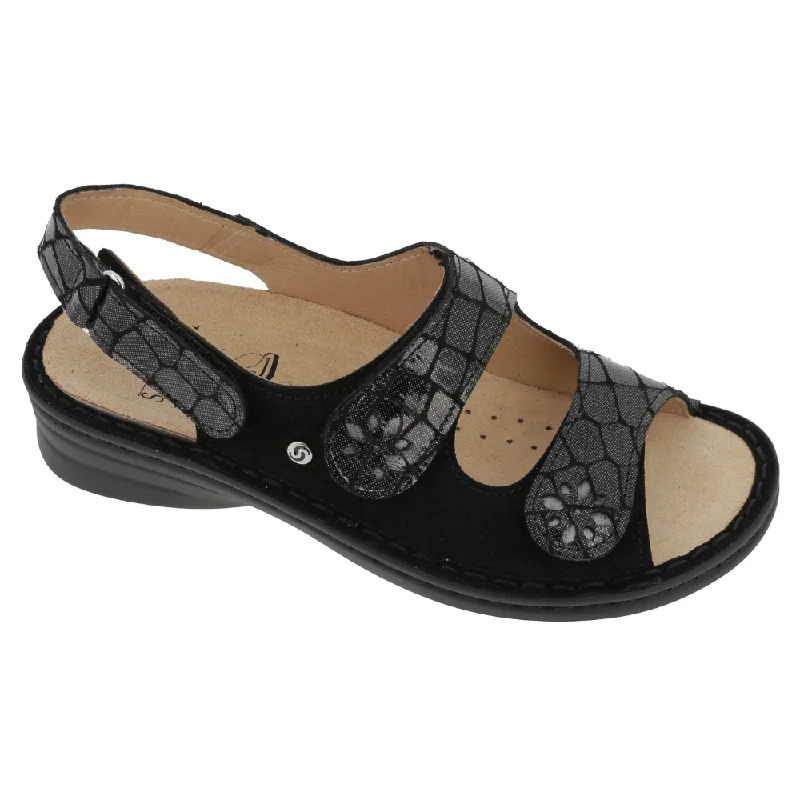 Sabatini Emma Nero Croco Print Suede Sandal (Women's)