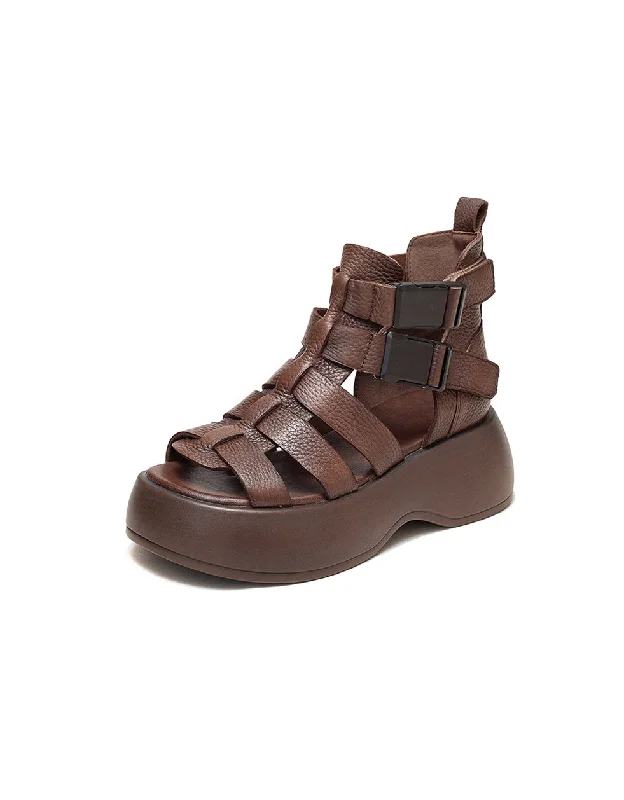 Breathable Side Buckle Strappy Retro Platform Sandals